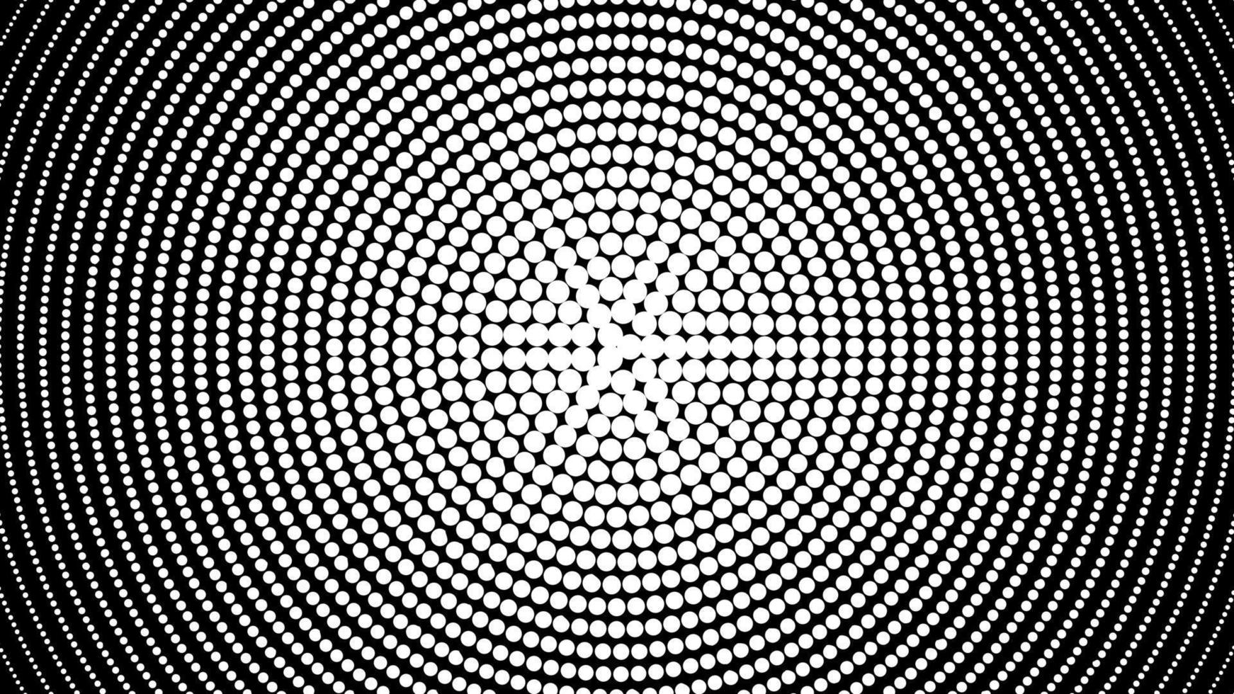 Black and white halftone spiral vortex. Monochrome background with circles motion illusion vector