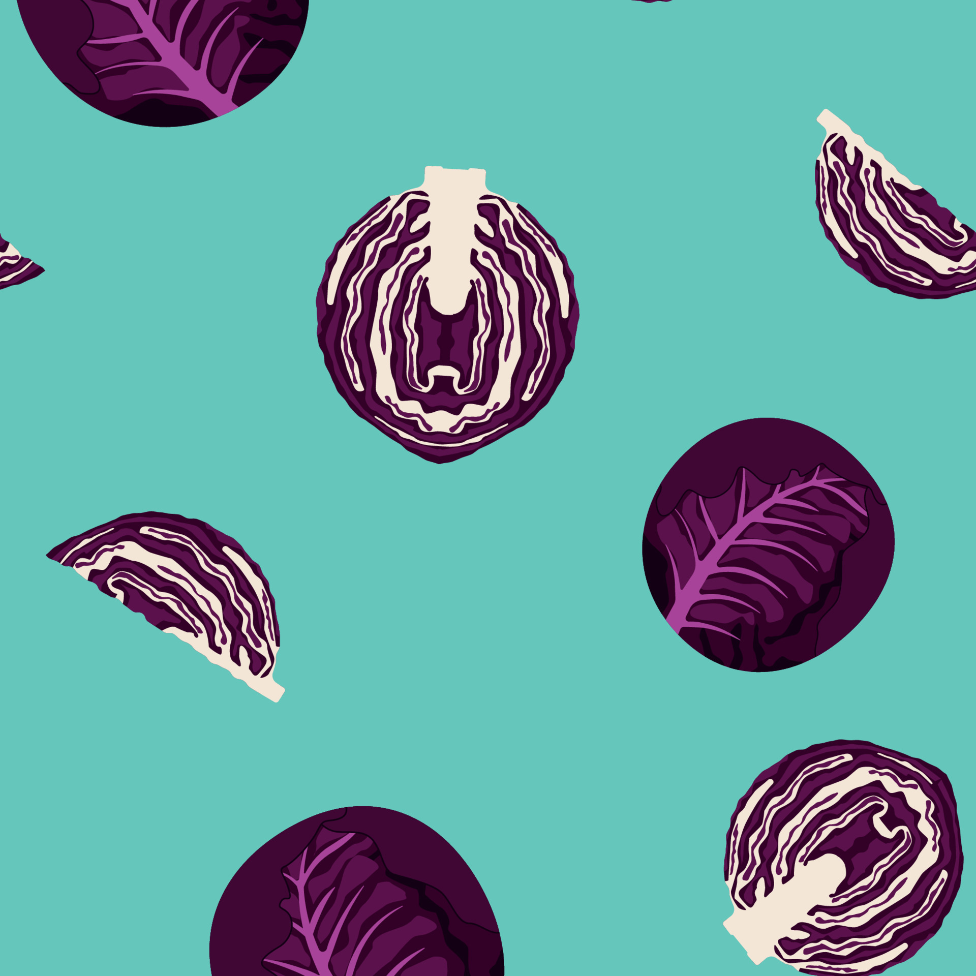 Head of a Purple Cabbage and a quarter of a purple cabbage Seamless