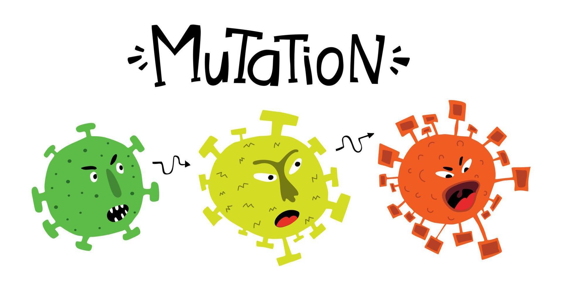 mutación del coronavirus. omikron y delta. el covid muta. nueva versión de omicron. ilustración dibujada a mano de la mutación del virus. vector