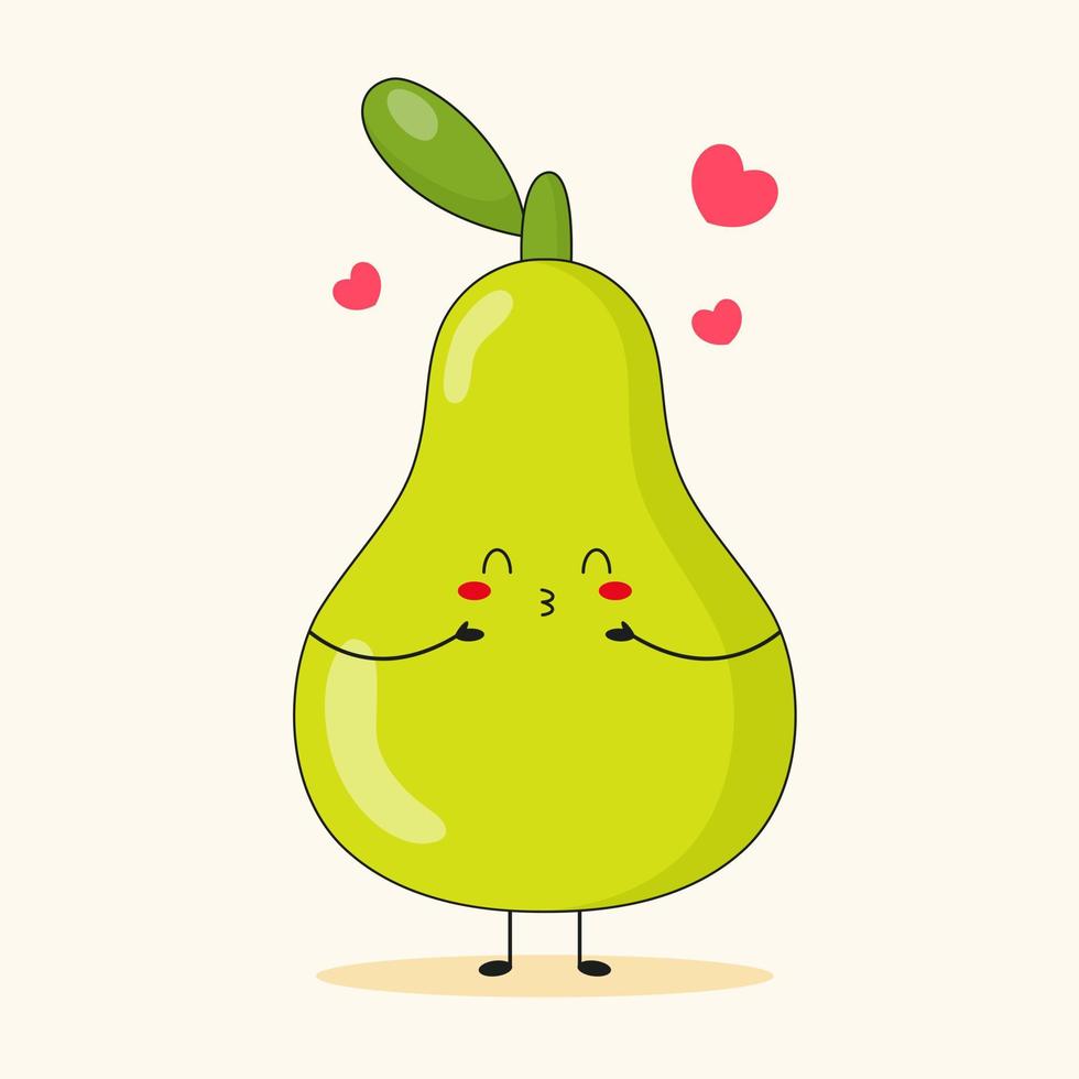 fnh◡̈ Cute green pear character in love on white background. Happy
