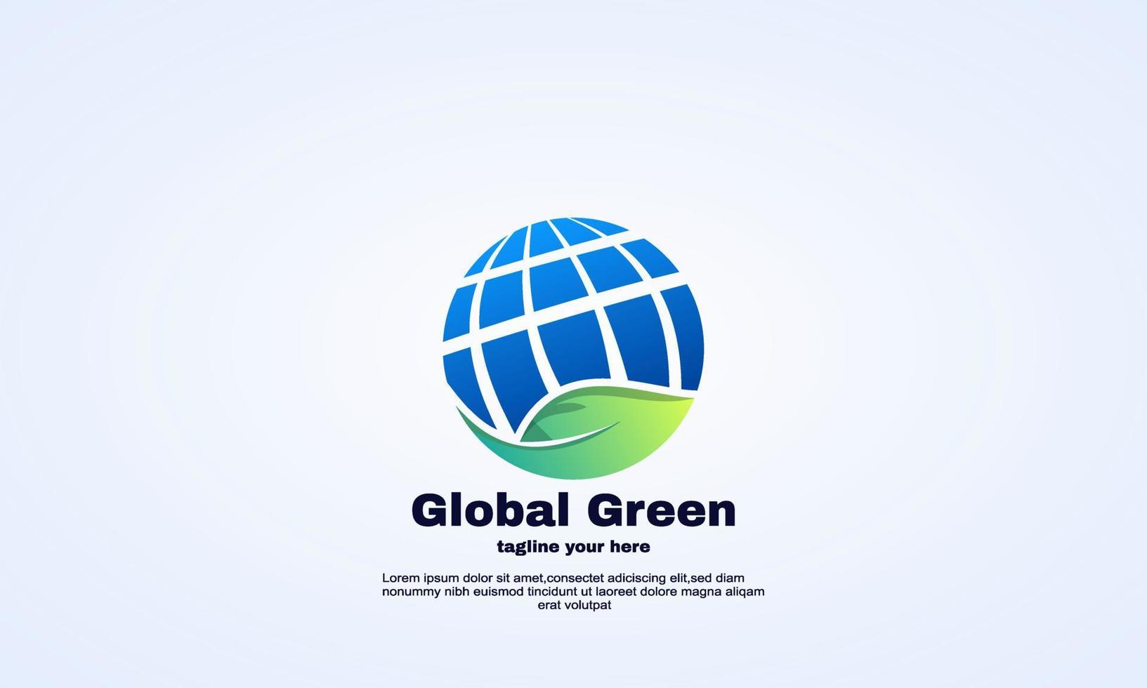 vector de diseño de logotipo de tecnología global de hoja verde abstracto