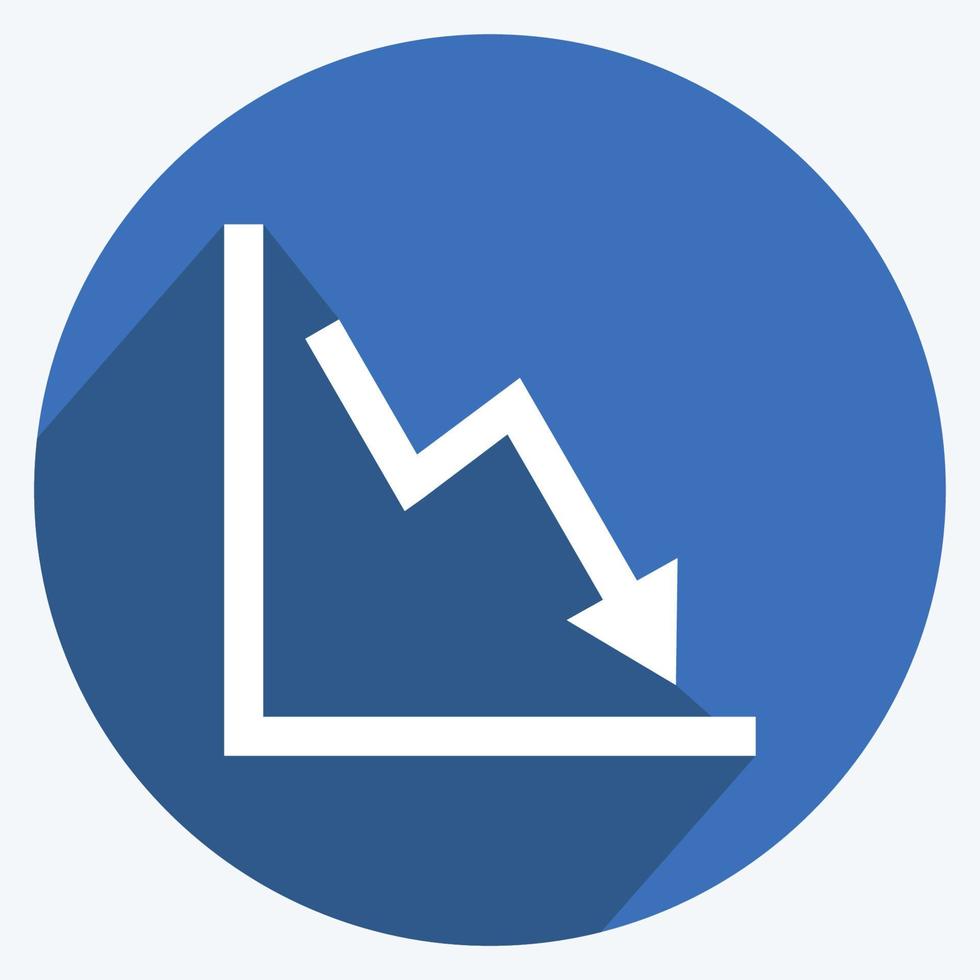 icono de gráfico de línea decreciente en estilo moderno de sombra larga aislado en fondo azul suave vector