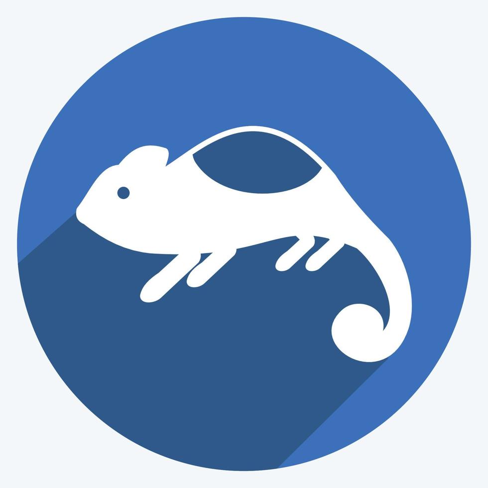 Pet Chameleon Icon in trendy long shadow style isolated on soft blue background vector