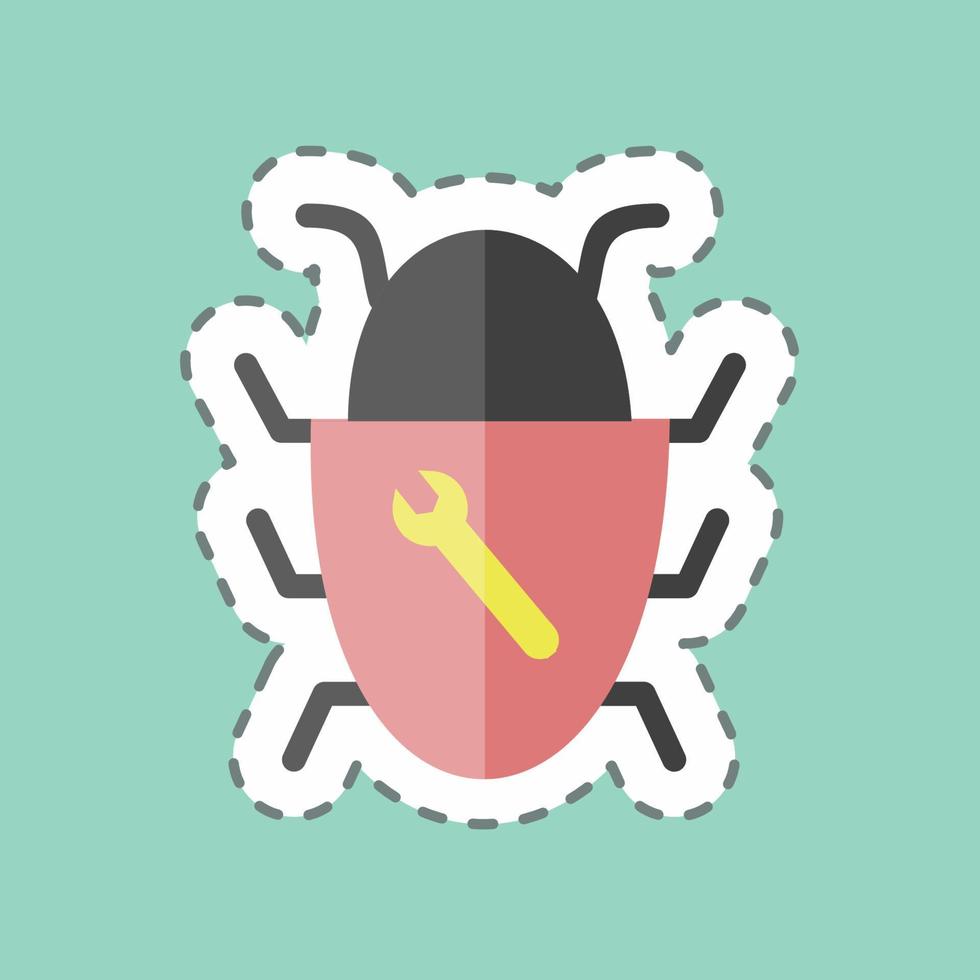 Bug Fixing Sticker in trendy line cut isolated on blue background vector