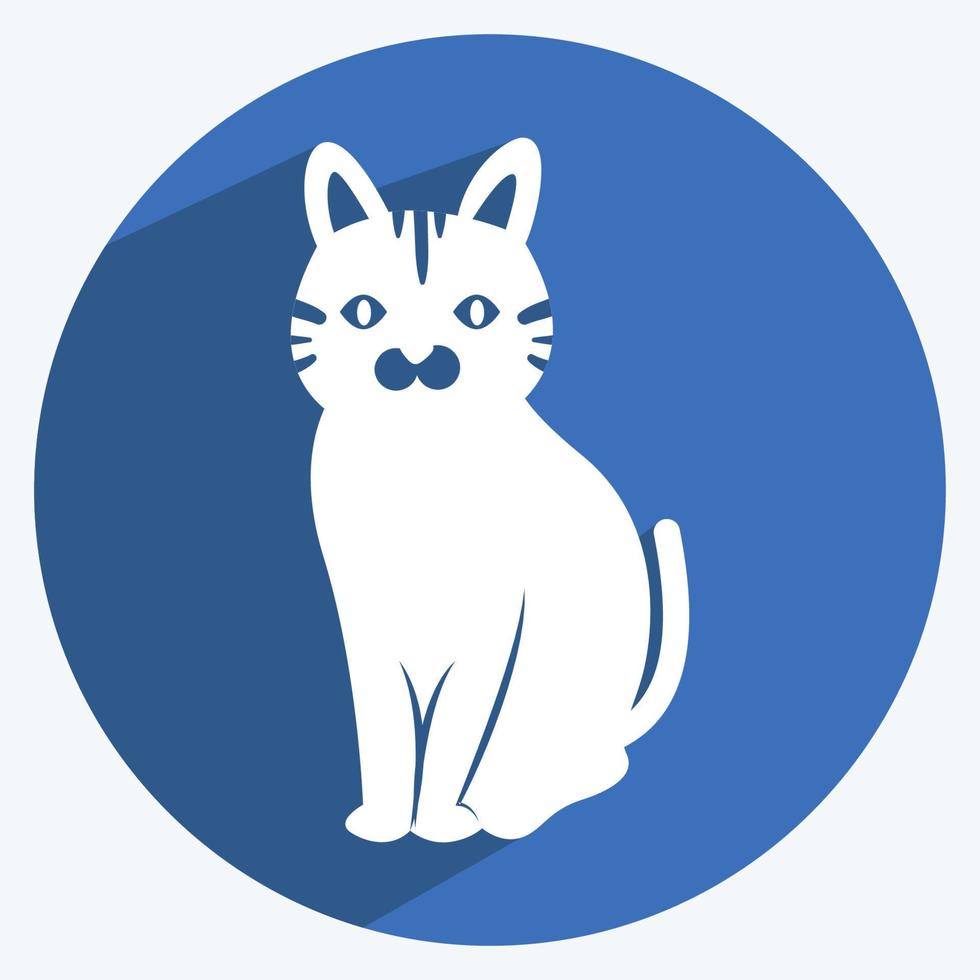 Pet Cat Icon in trendy long shadow style isolated on soft blue background vector