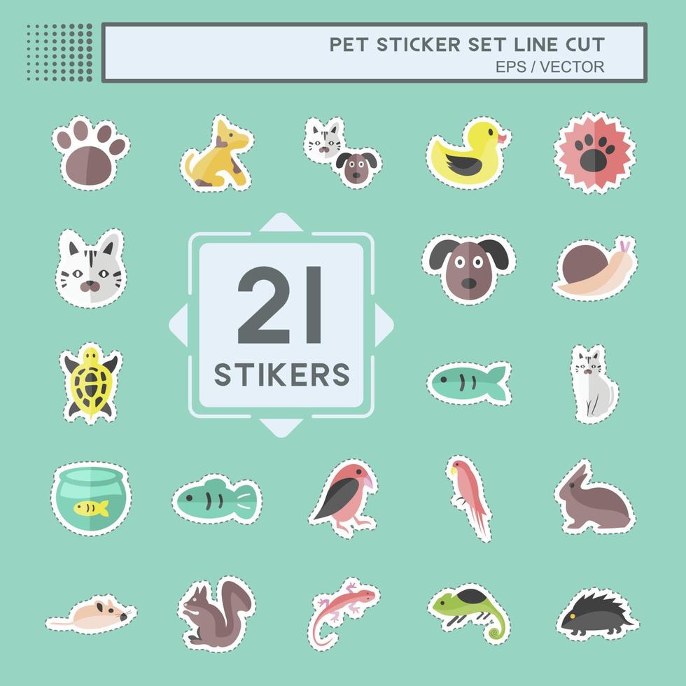 Pet Sticker Set in trendy line cut isolated on blue background vector