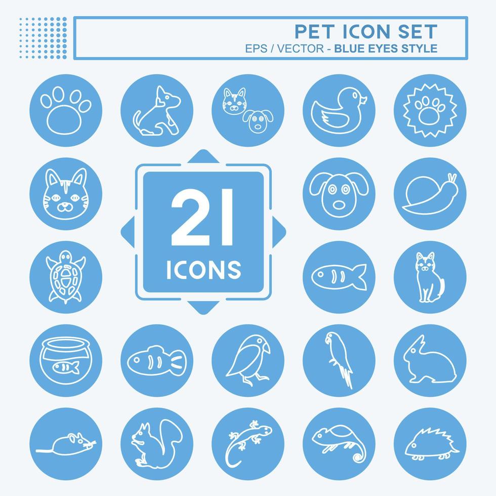 Pet Icon Set in trendy blue eyes style isolated on soft blue background vector