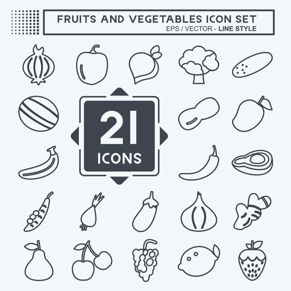 Fruits and Vegetables Icon Set in trendy line style isolated on soft blue background vector