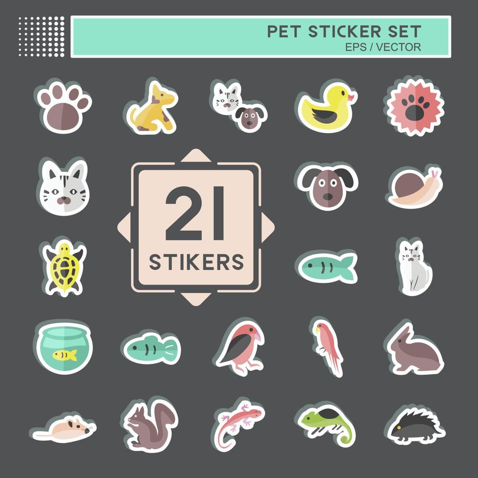 Pet Sticker Set in trendy isolated on black background vector