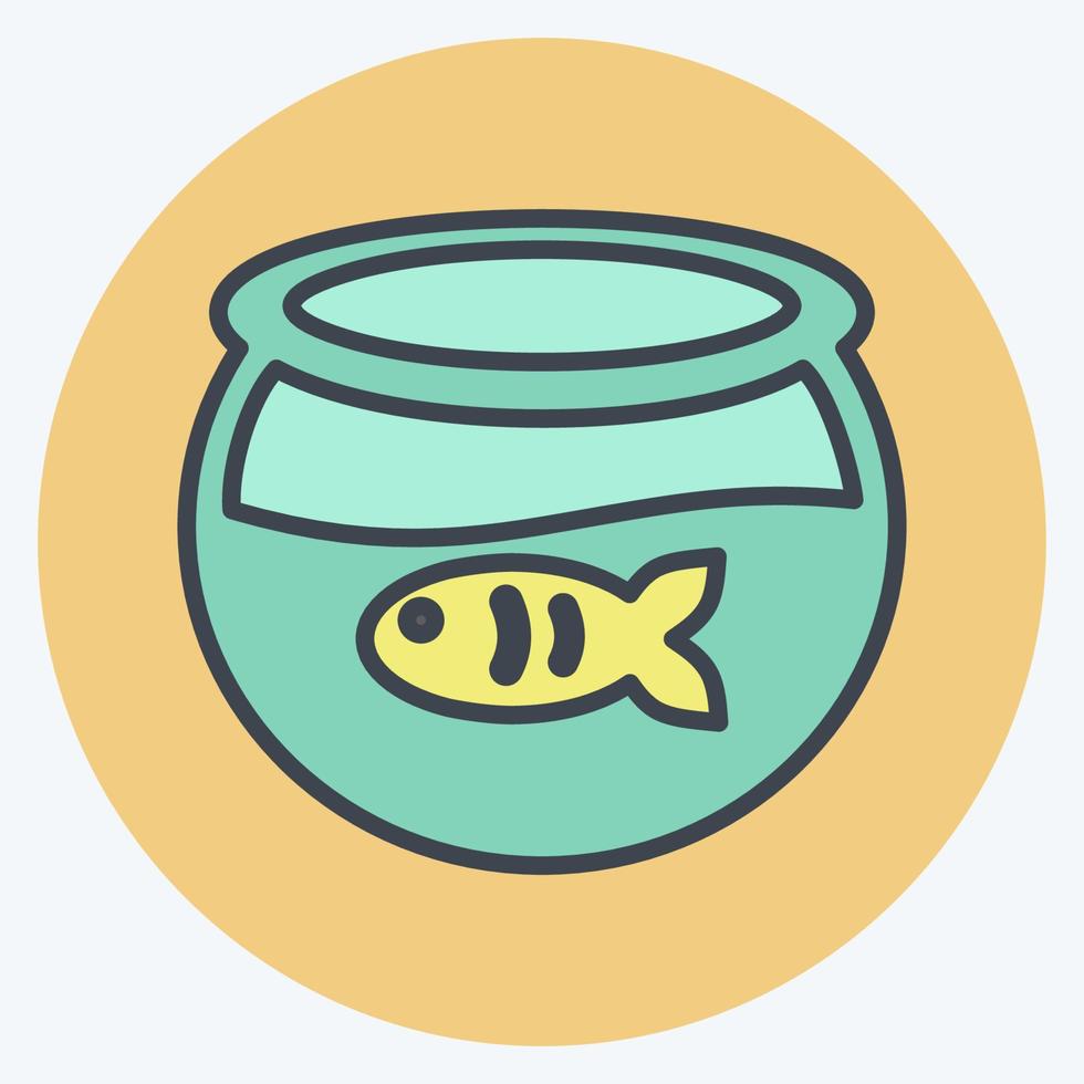 Fish in Tank Icon in trendy color mate style isolated on soft blue background vector