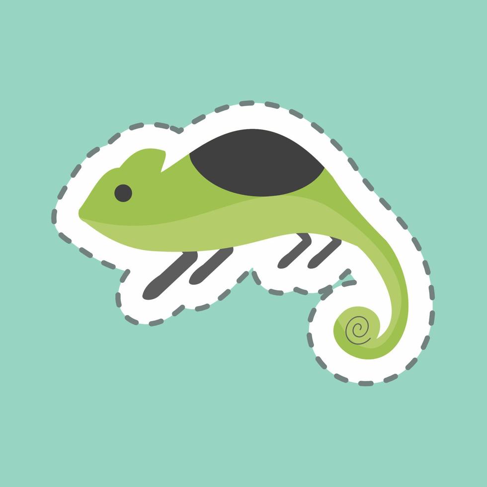 Pet Chameleon Sticker in trendy line cut isolated on blue background vector