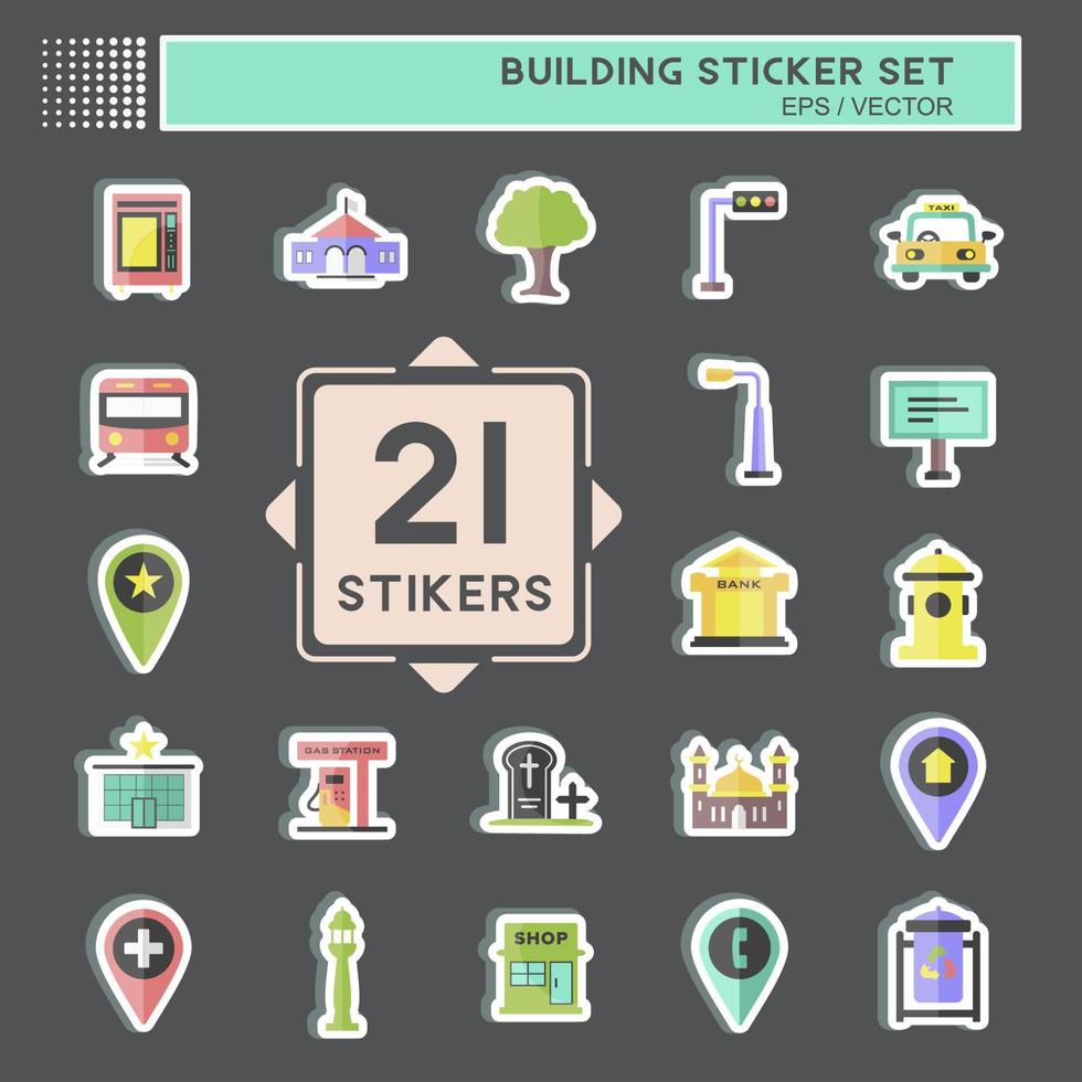 Building Sticker Set in trendy isolated on black background vector