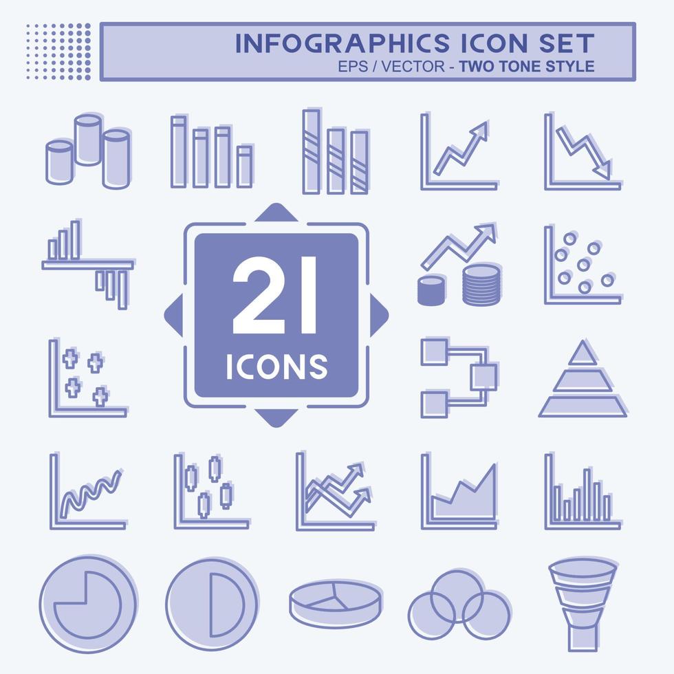 Infographics Icon Set in trendy two tone style isolated on soft blue background vector