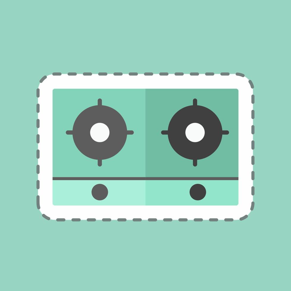 Cooking Stove Sticker in trendy line cut isolated on blue background vector
