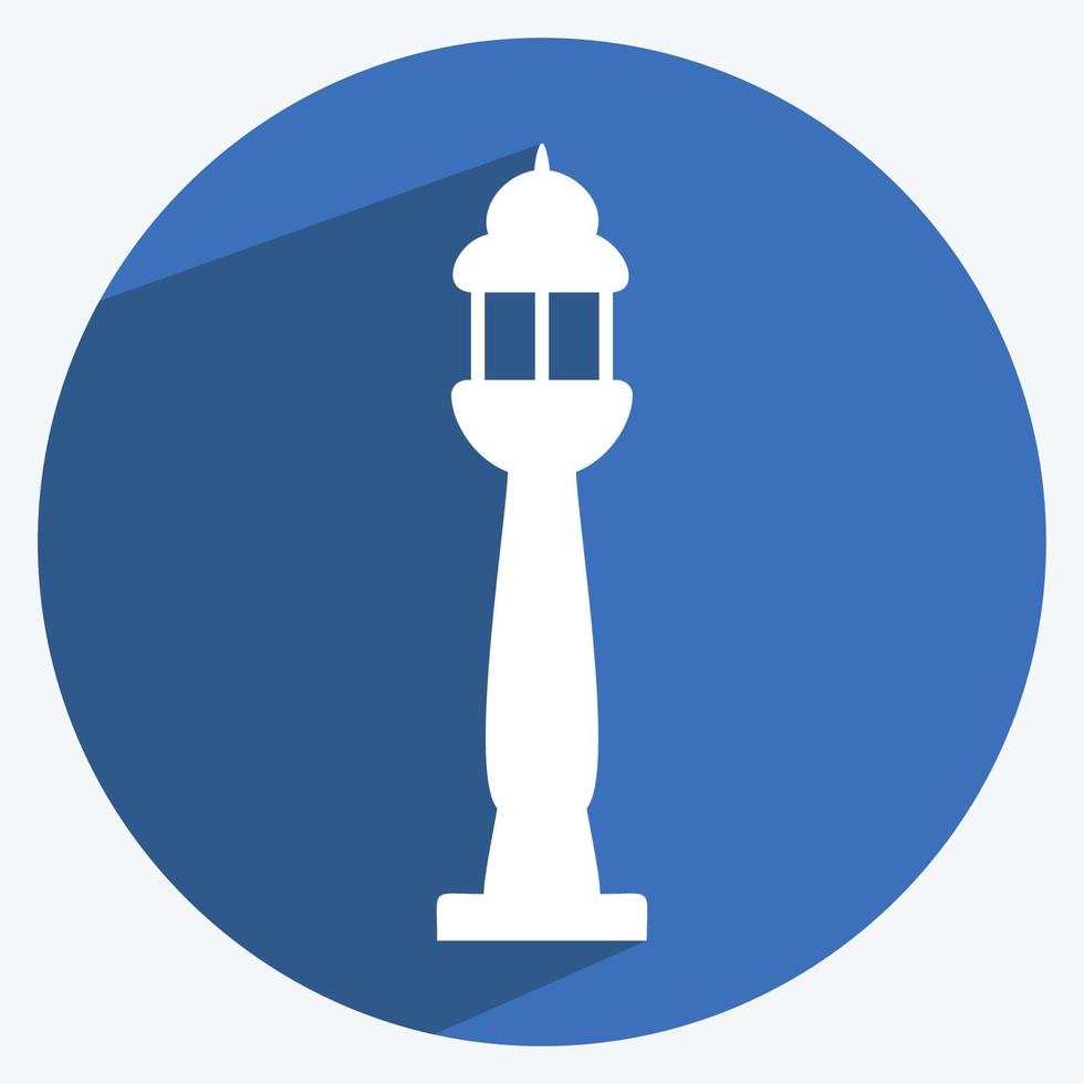 Lamp Post Icon in trendy long shadow style isolated on soft blue background vector