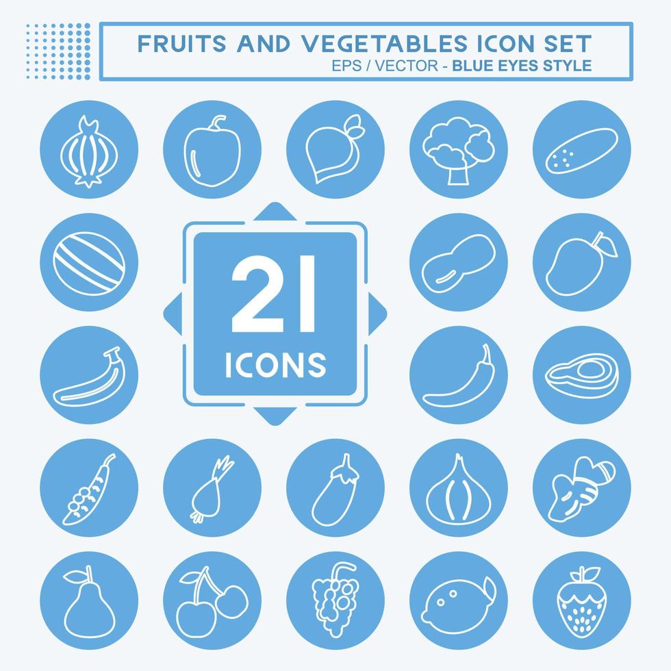 Fruits and Vegetables Icon Set in trendy two tone style isolated on soft blue background vector