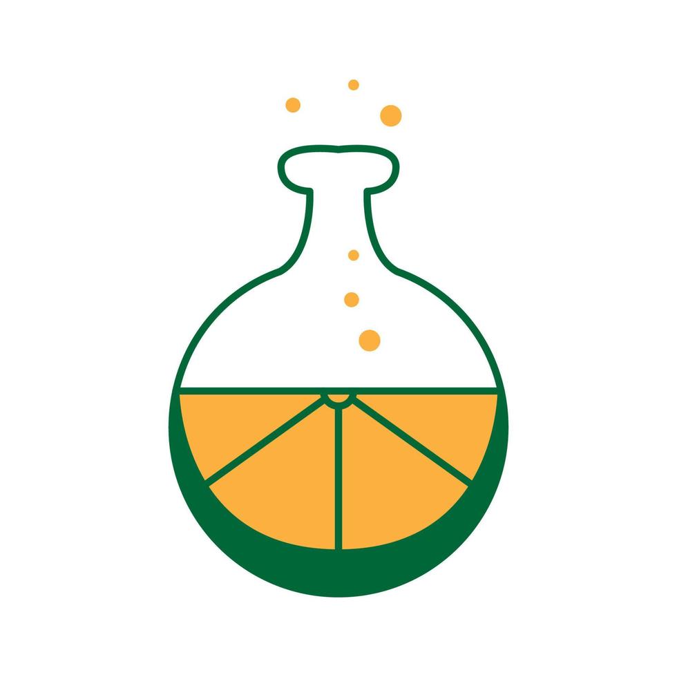 Fruta naranja con diseño de ilustración vectorial del logotipo de la botella de laboratorio vector