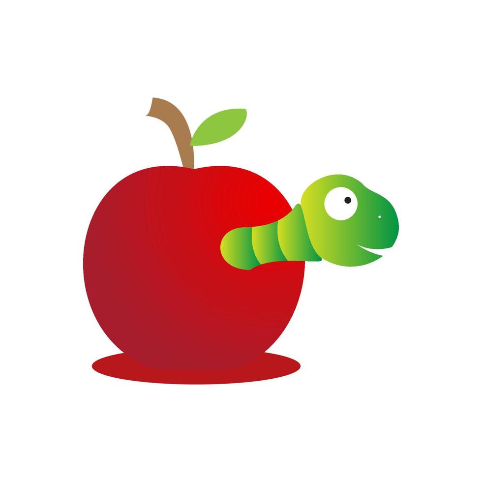 fresh apple red with caterpillar logo design vector icon symbol illustration