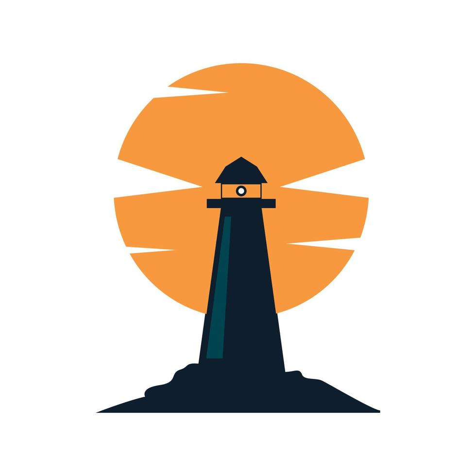 lighthouse silhouette with sunset logo vector icon design
