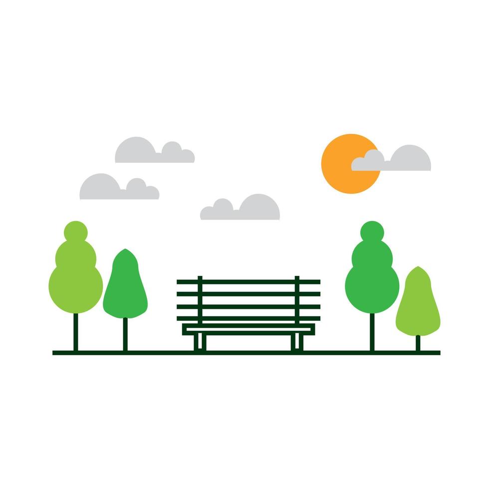 garden park minimalist with chair and tree logo vector icon illustration design