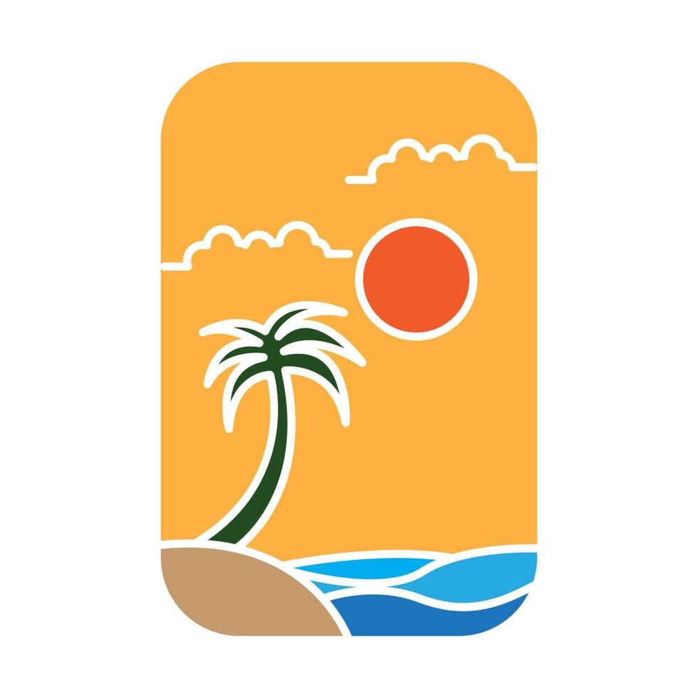 ola de playa con logotipo de árbol de coco vector símbolo icono diseño gráfico ilustración