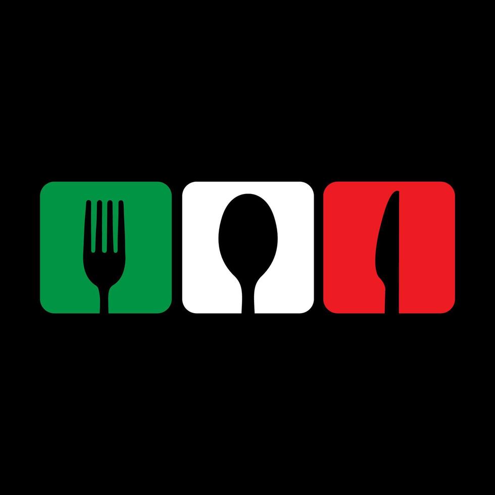 flags color Italy with food spoon fork knife logo design vector icon symbol illustration
