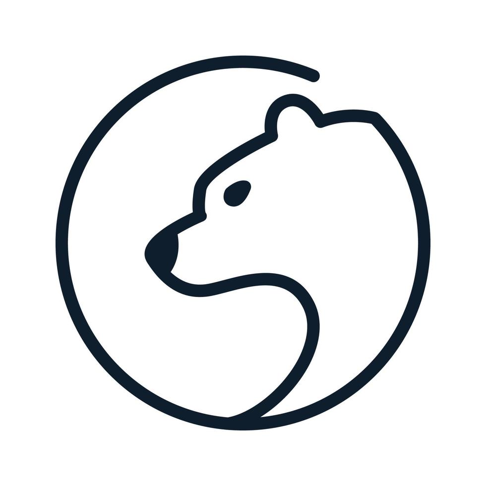 diseño de ilustración de icono de vector de logotipo de círculo moderno de contorno de arte de línea de cabeza de oso polar