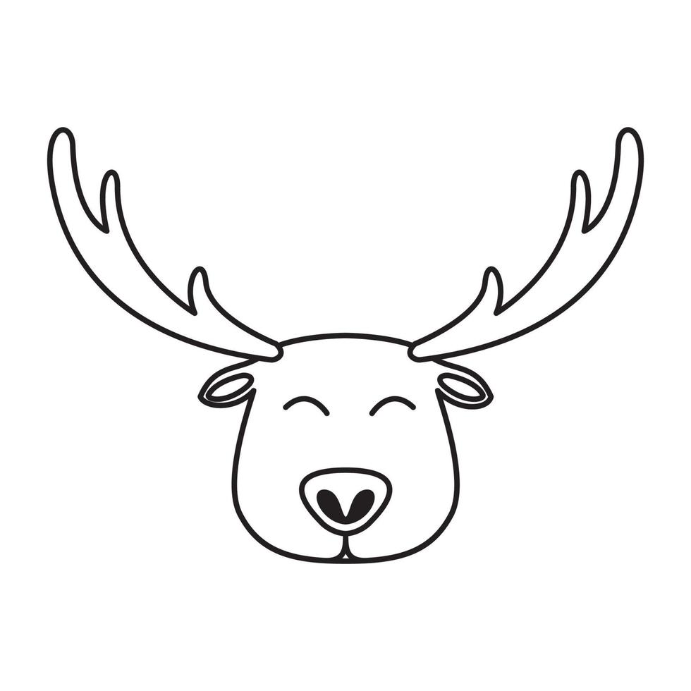 cabeza de venado feliz lindo dibujos animados línea arte contorno logo vector icono ilustración diseño