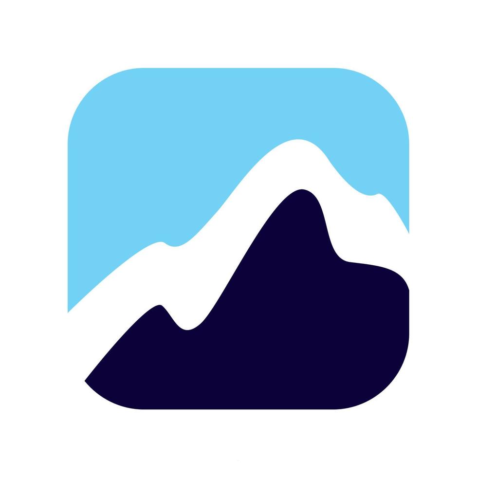 montaña azul simple con diseño de ilustración de icono de vector de logotipo cuadrado redondeado