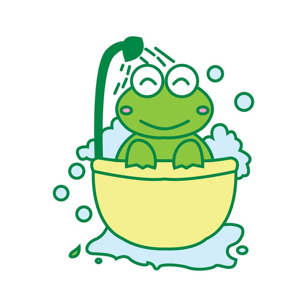 frog bath cute cartoon logo icon vector illustration