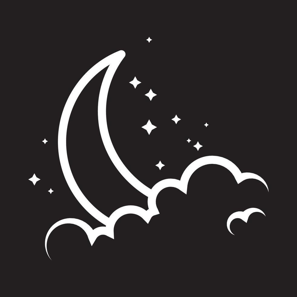 líneas noche media luna con nube logo vector icono ilustración diseño