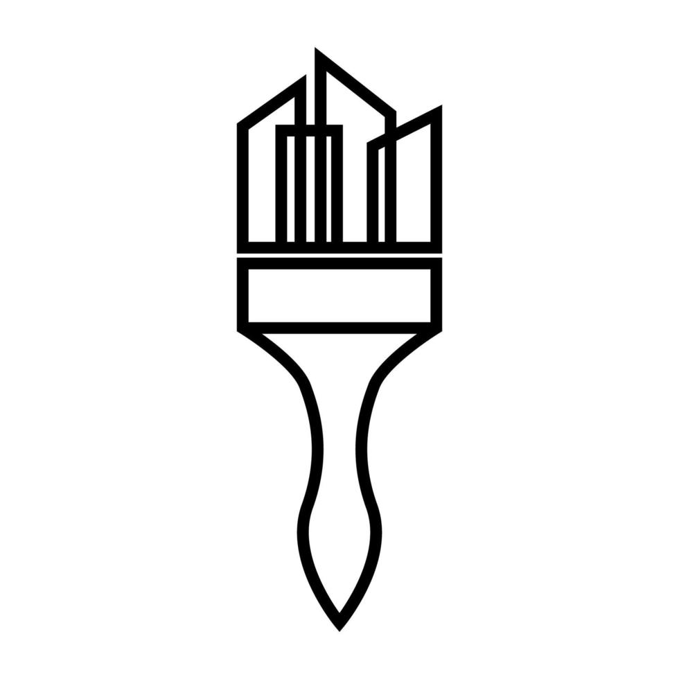 pintura de pincel con la construcción de líneas de la ciudad logo vector símbolo icono diseño ilustración