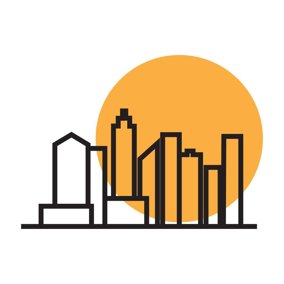 líneas paisaje urbano con puesta de sol logo vector símbolo icono diseño gráfico ilustración