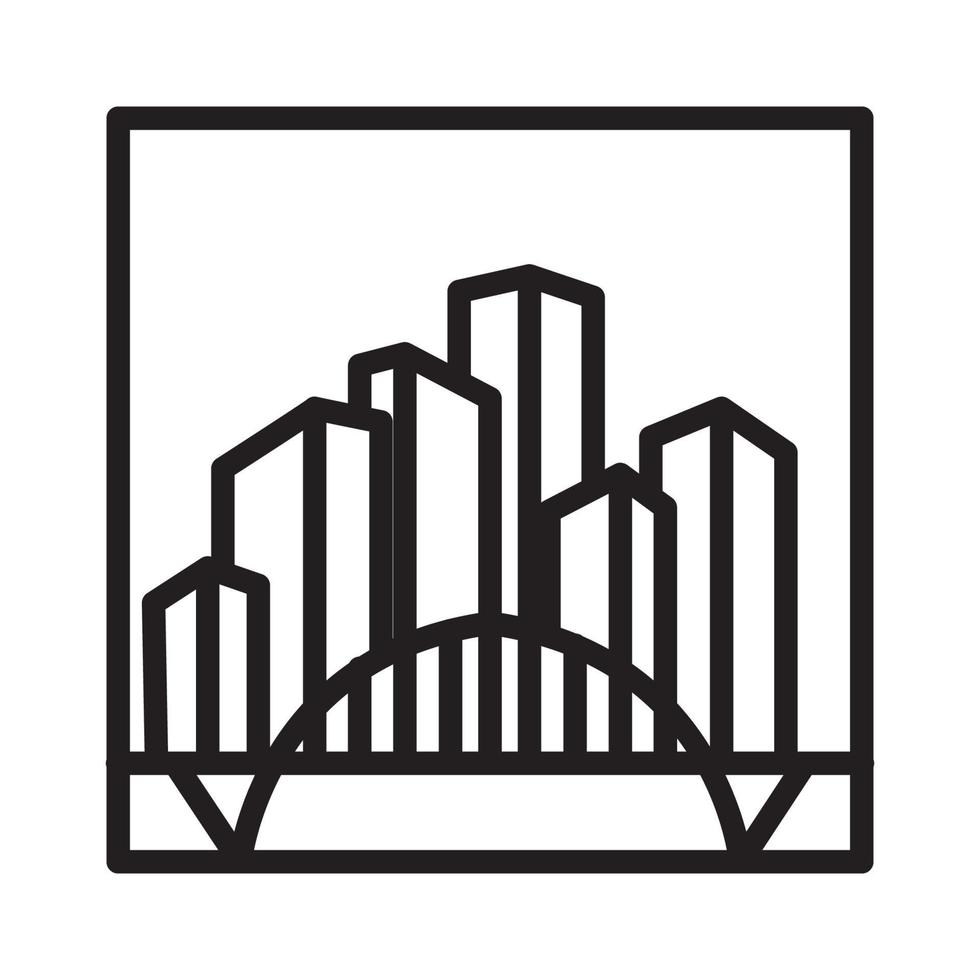 puente de líneas con edificio de la ciudad apartamento logo vector símbolo icono diseño gráfico ilustración