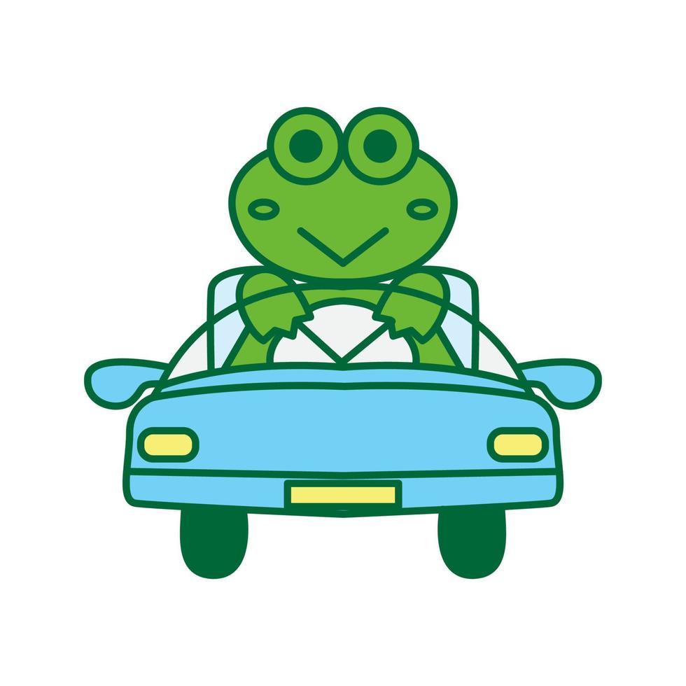 frog with car cute cartoon modern logo icon vector illustration