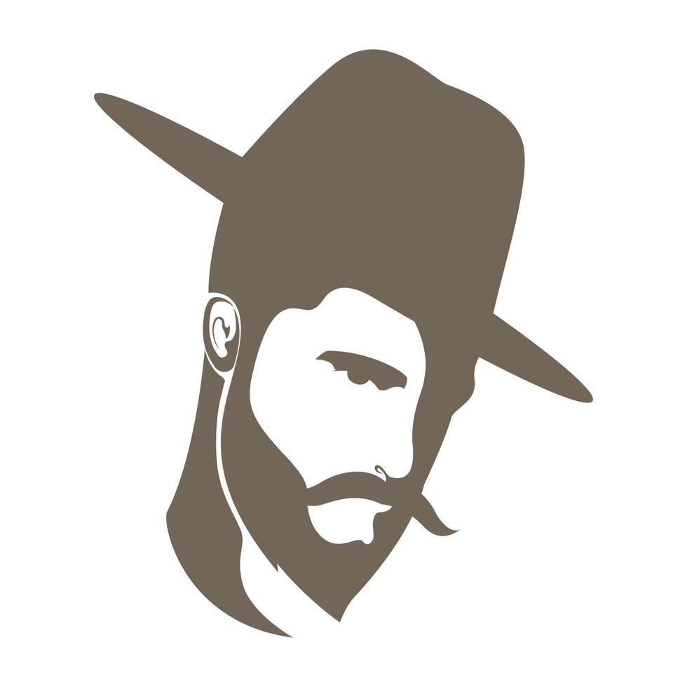 hombre vintage con sombrero y barba barbería logo símbolo icono vector gráfico diseño ilustración