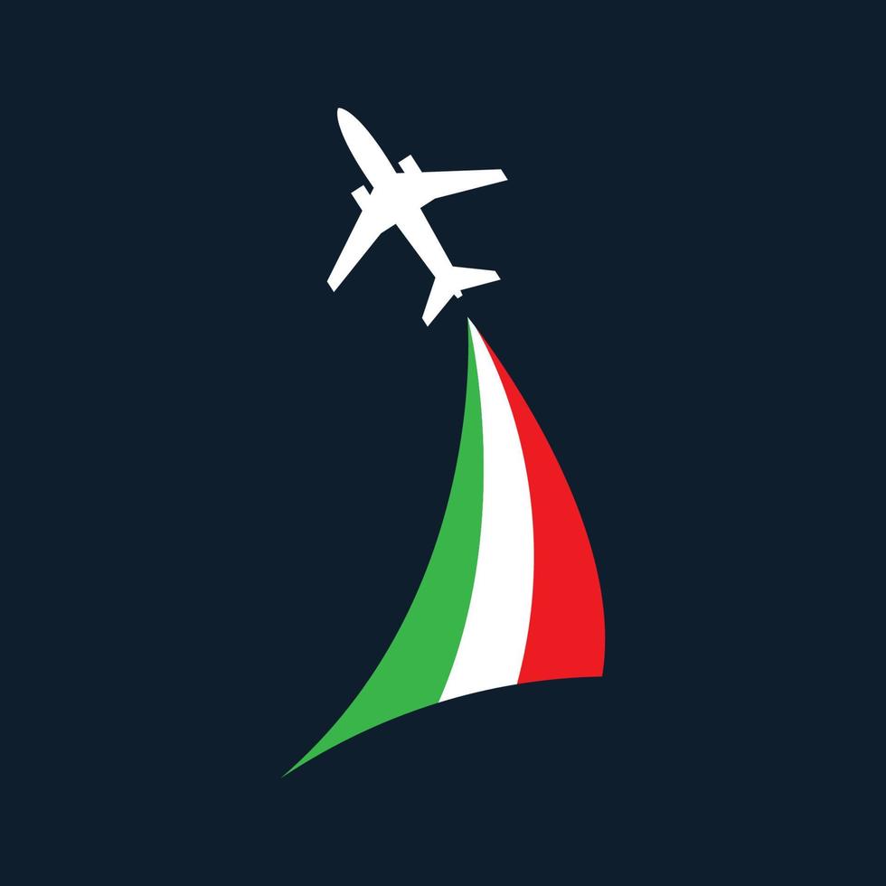 airplane silhouette with italian flag  logo vector icon design