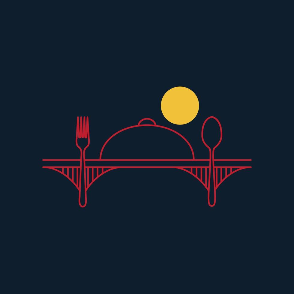 puente con diseño de icono de vector de logotipo de línea de restaurante de comida