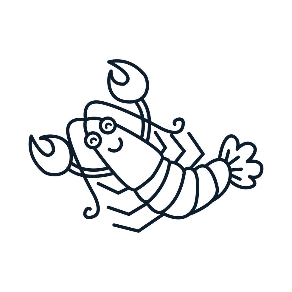 shrimp or prawn or lobster cute cartoon line logo icon vector illustration