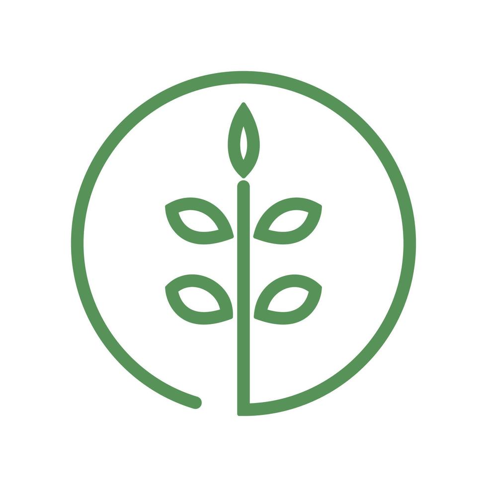 green leaf line circle minimalist garden plant logo design vector