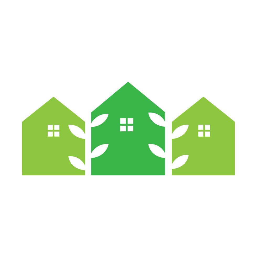 home or real estate or house with green leaf plant tree modern logo vector illustration design