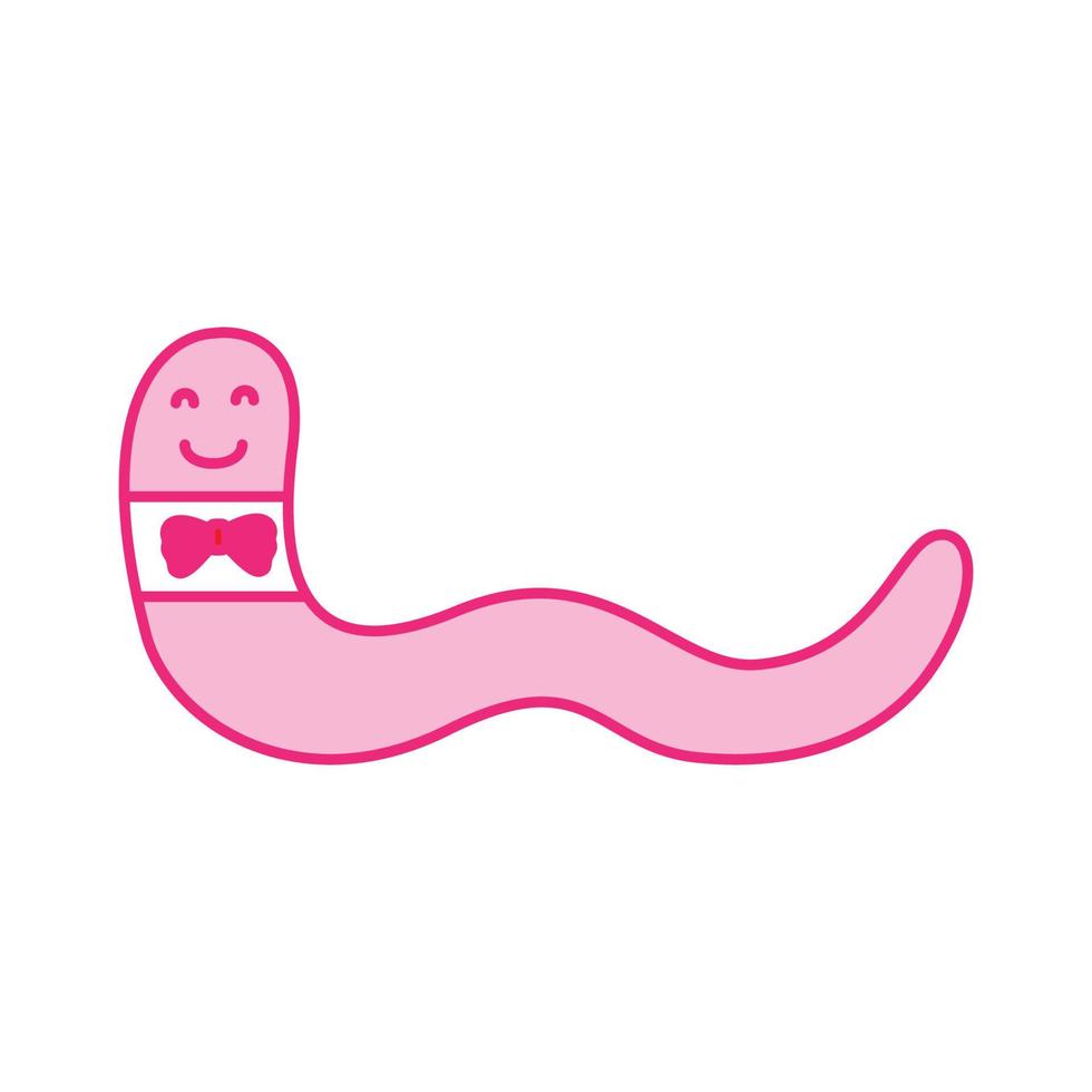 diseño de ilustración de icono de vector de logotipo de dibujos animados lindo rosa gusano