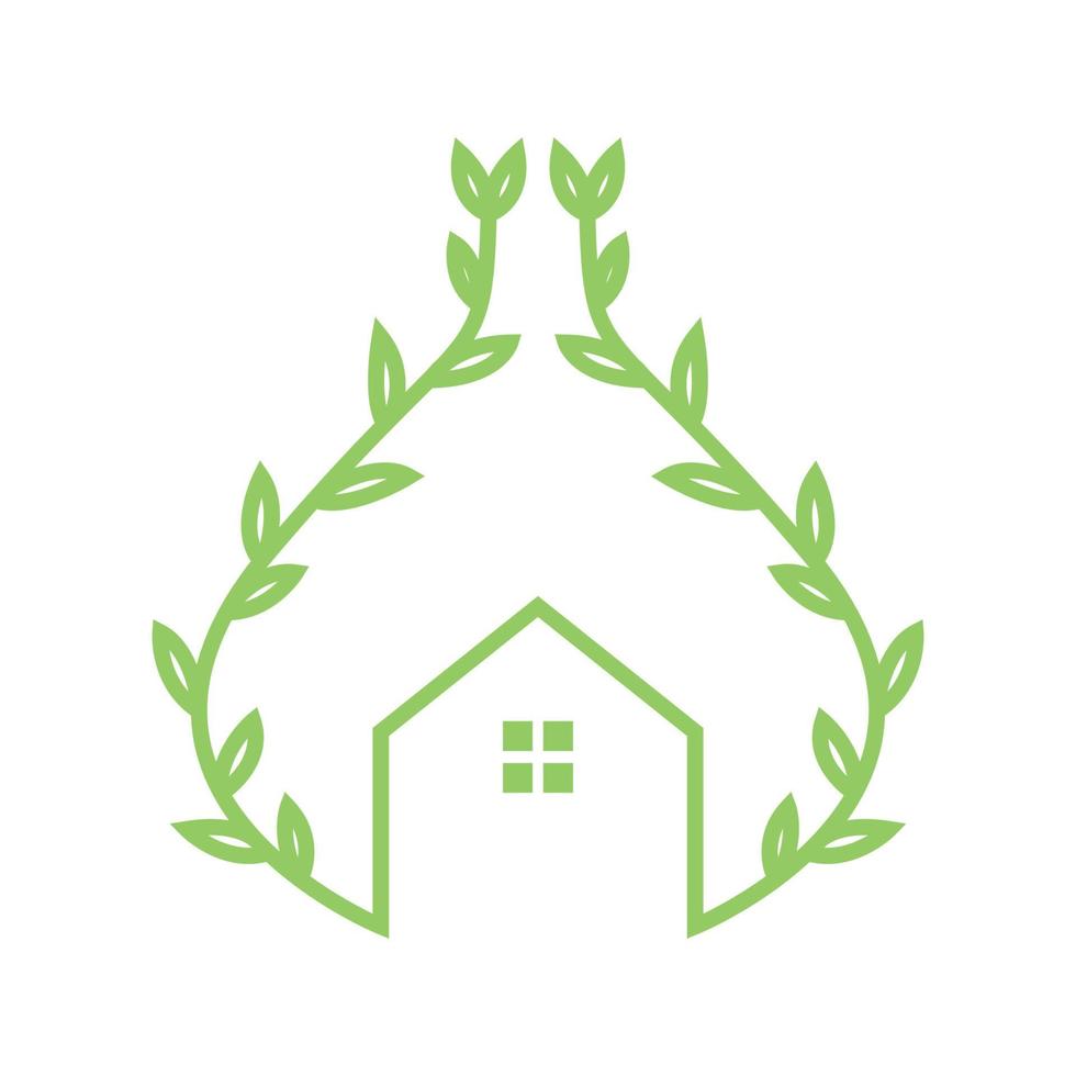 green vines plant with home house gardening logo vector icon illustration design