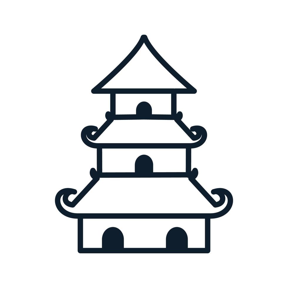 diseño de ilustración de icono de vector de logotipo de línea de hogar de castillo japonés o chino tradicional asiático