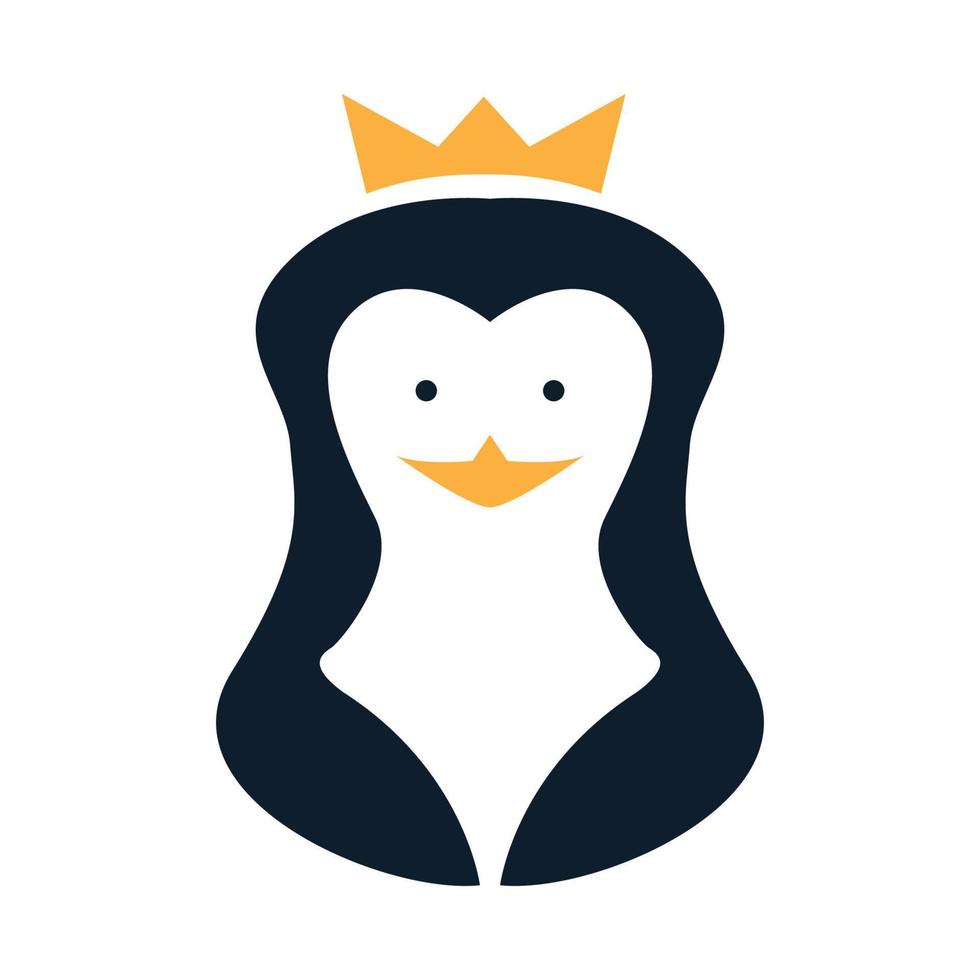 Pingüino con corona reina logo vector ilustración diseño