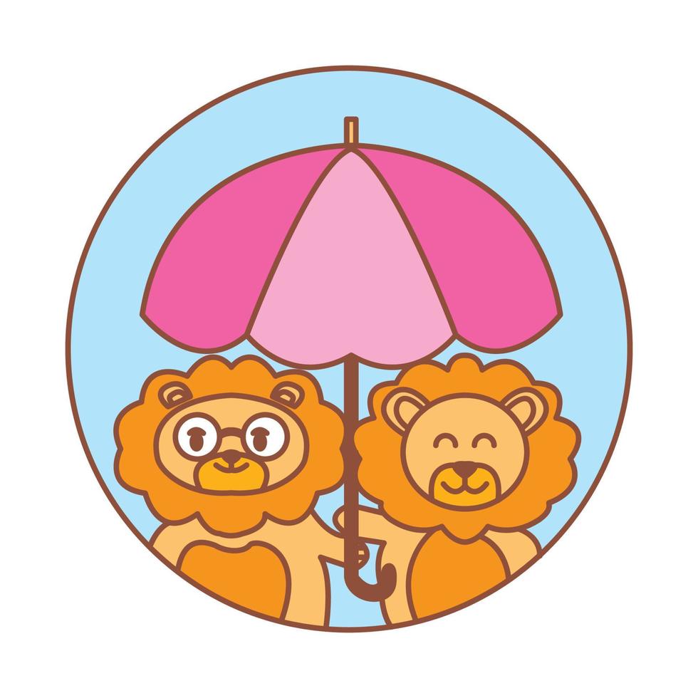 cartoon lion with umbrella logo icon vector illustration