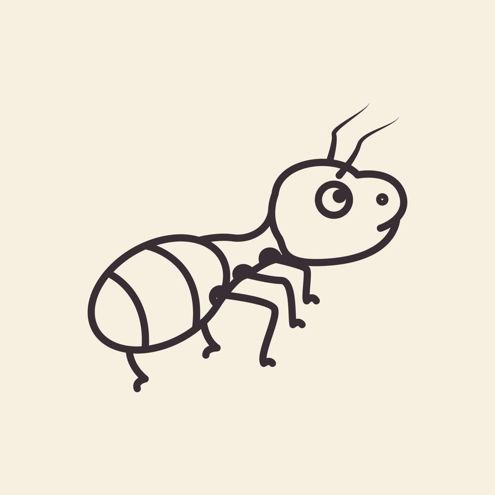 animal insecto pequeña hormiga lindas líneas de dibujos animados diseño de logotipo vector icono símbolo ilustración