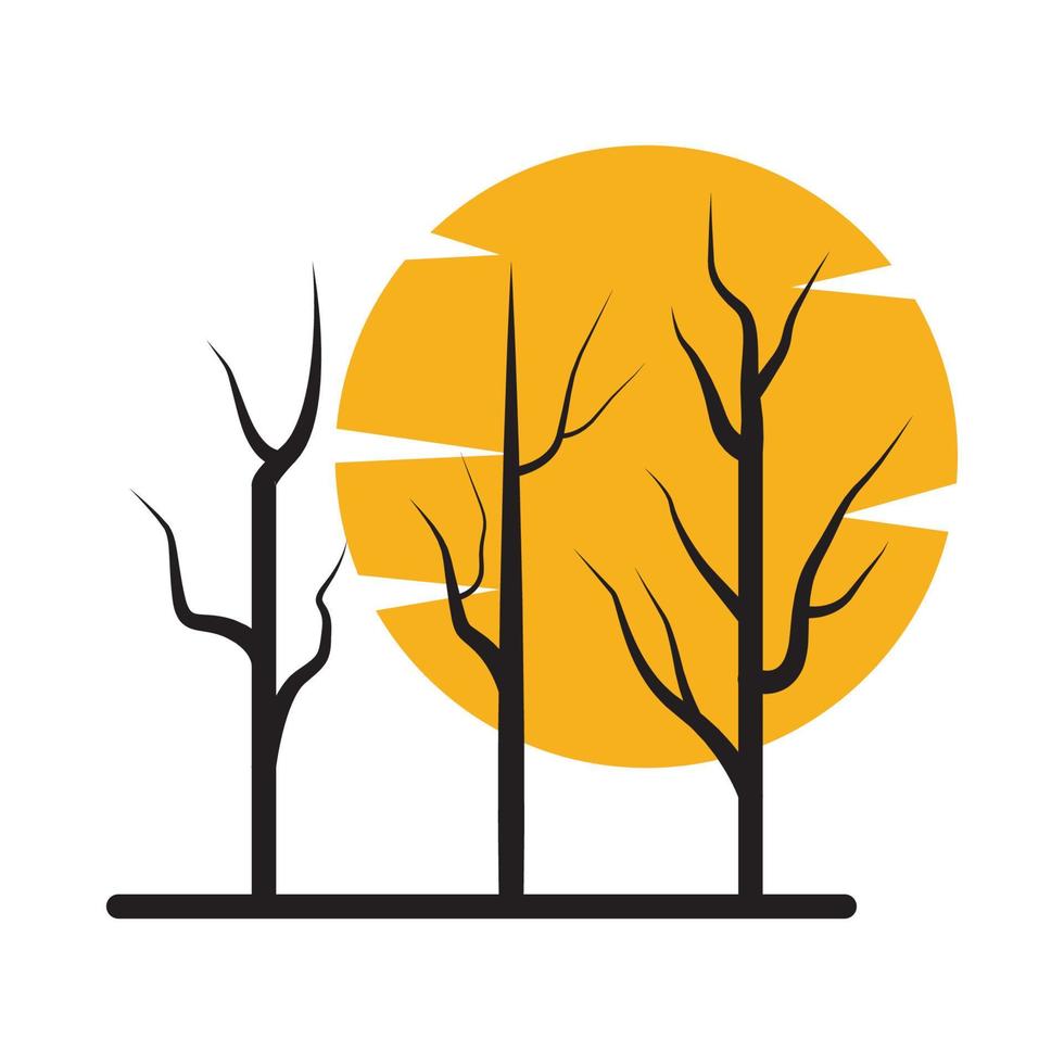 silhouette dry trees with sunset logo vector icon illustration design