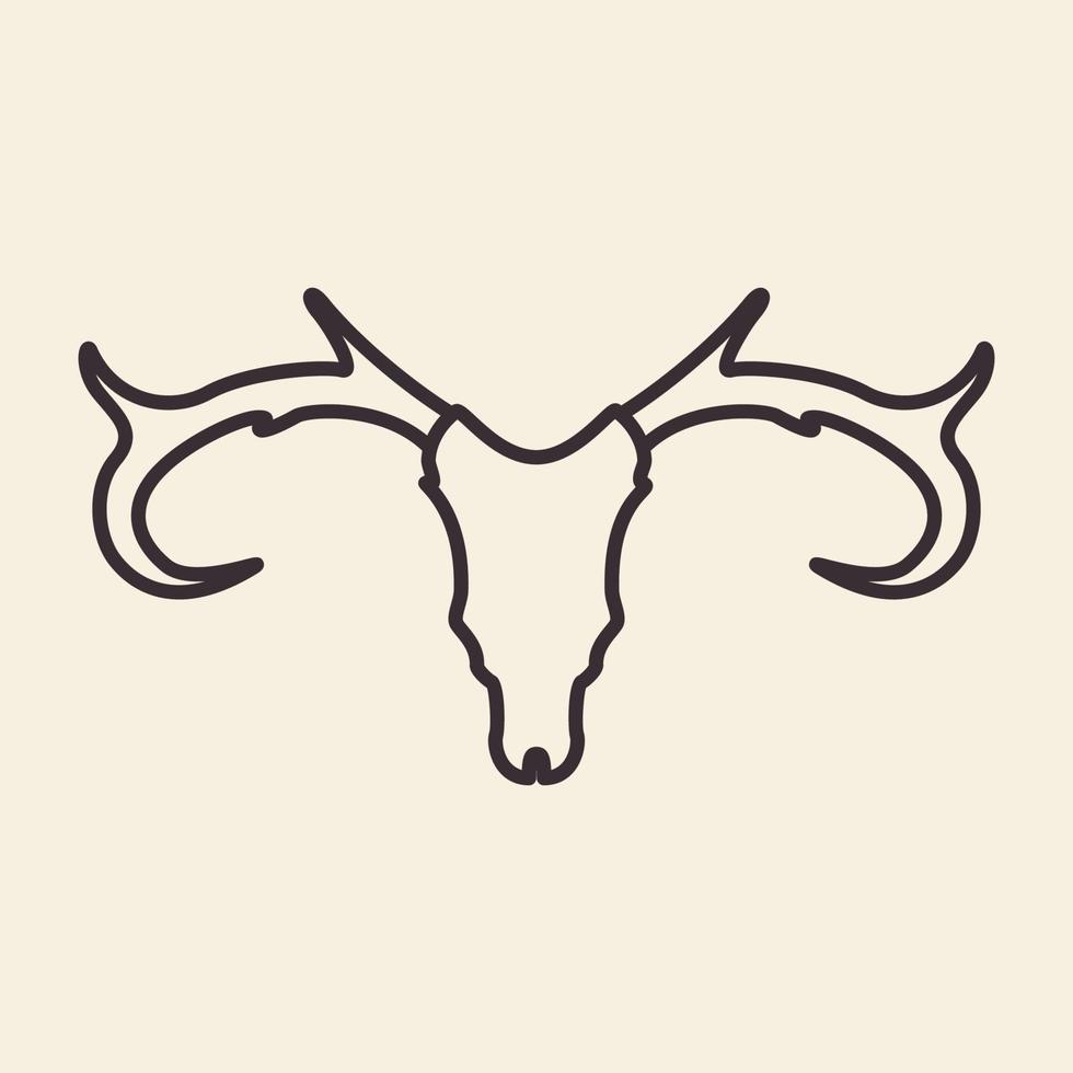 head deer long horn skull lines logo design vector icon symbol illustration