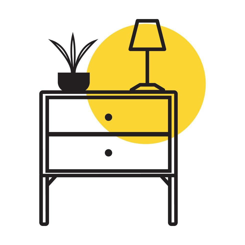 mesa y cajones con líneas de lámpara logo vector símbolo icono diseño ilustración
